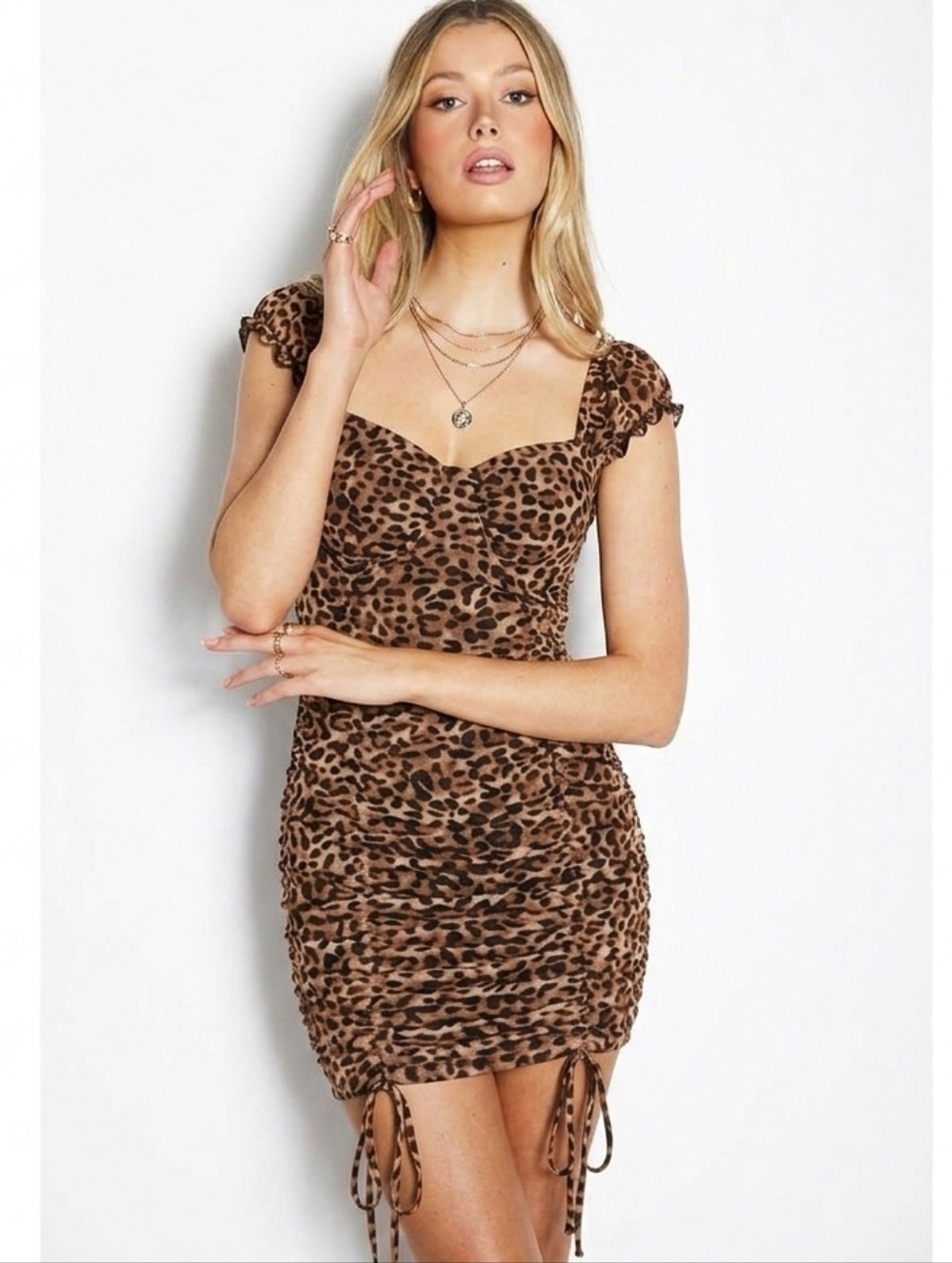 SALTY Leopard Print Ruched Bodycon Dress - Picture 2 of 5